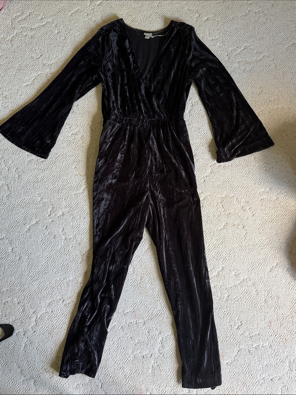 a new day Black Velvet Long-Sleeve Jumpsuit with Bell Sleeves